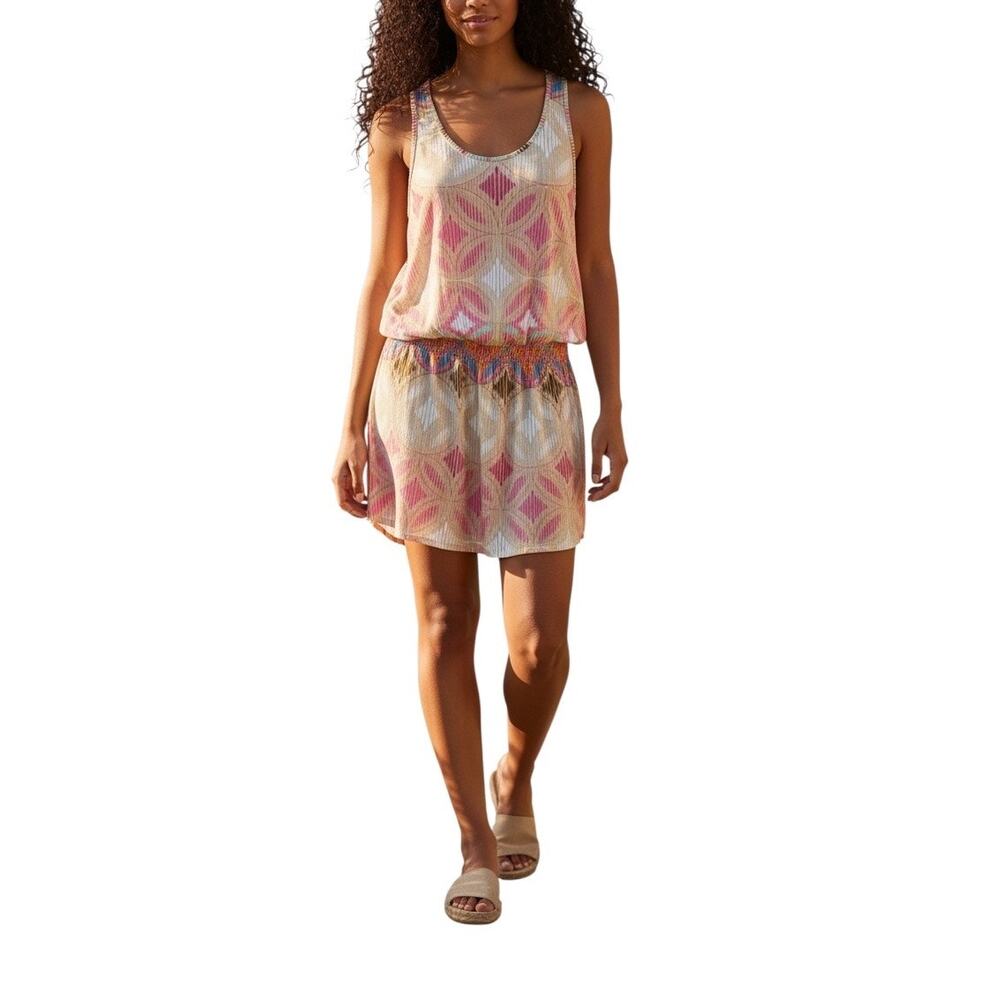 Tori Richard Honolulu Geometric Print Smocked Waist Poolside Dress
Size medium